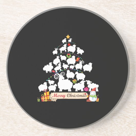 羊のクリスマスツリーの贈り物 |おもしろいクリスマスギフト コースター (正面)