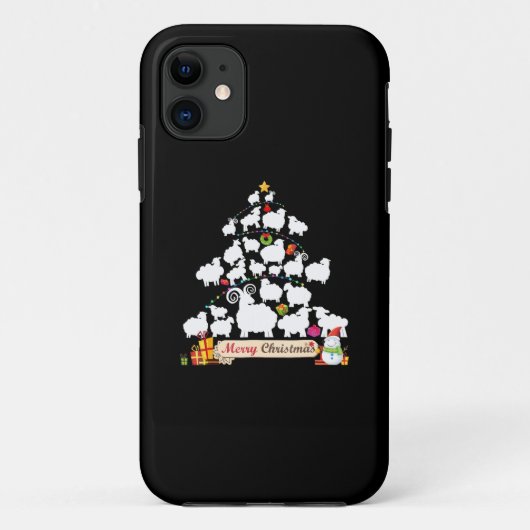 羊のクリスマスツリーの贈り物 |おもしろいクリスマスギフト Case-Mate iPhoneケース (裏面)