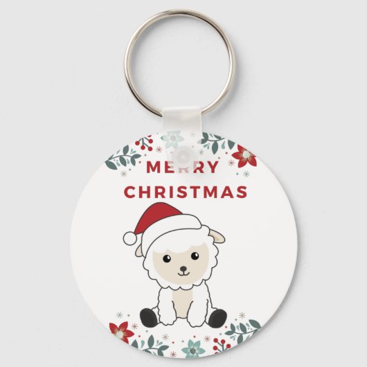 羊のクリスマスヒツジ冬の動物キーチェーン キーホルダー (正面)