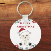 羊のクリスマスヒツジ冬の動物キーチェーン キーホルダー (正面)