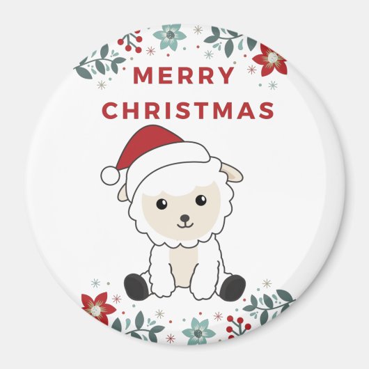 羊のクリスマスヒツジ冬の動物磁石 マグネット (正面)