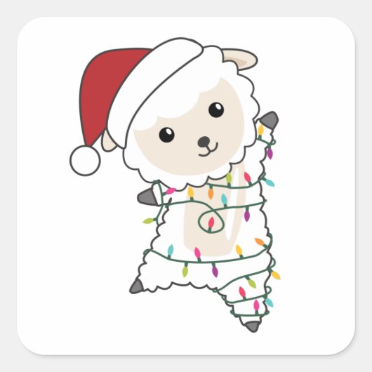 羊のクリスマスヒツジ冬の動物 スクエアシール (正面)