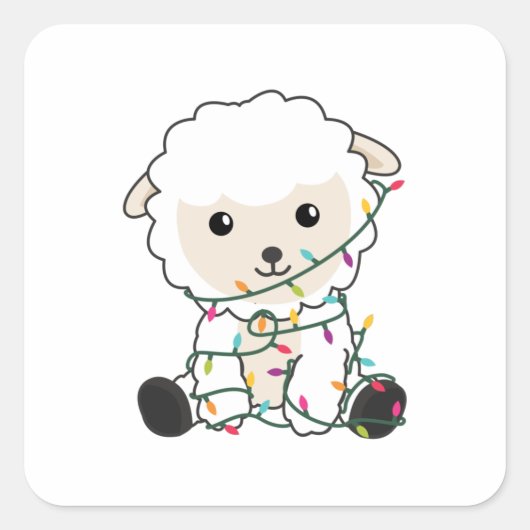 羊のクリスマス雪の冬の動物が羊の毛を刈る スクエアシール (正面)