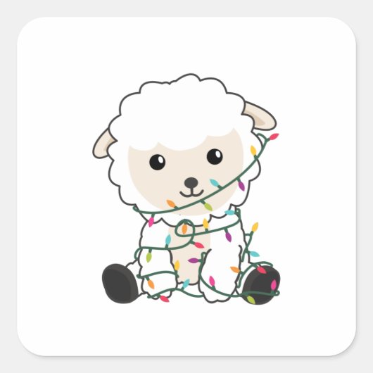 羊のクリスマス雪の冬の動物が羊の毛を刈る スクエアシール (正面)