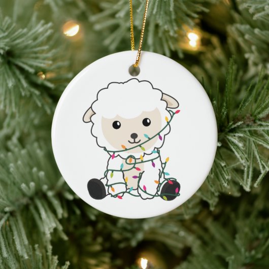 羊のクリスマス雪の冬の動物が羊の毛を刈る セラミックオーナメント (ツリー)