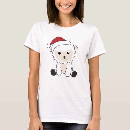 羊のクリスマス雪の冬の動物が羊の毛を刈る Tシャツ (正面)