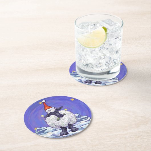 羊のクリスマス ラウンドペーパーコースター (インサイチュ)