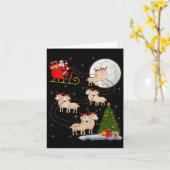 羊のサンタの飛行するそり 面白い 魔法のクリスマス カード (黄色い花)