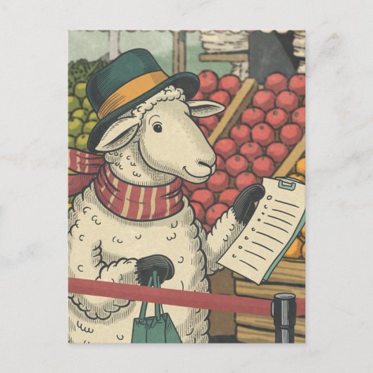 羊のショッピングヴィンテージ ポストカード (正面)