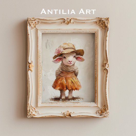 羊のスカートの絵 ヴィンテージ ファーム アニマル シープ ポスター