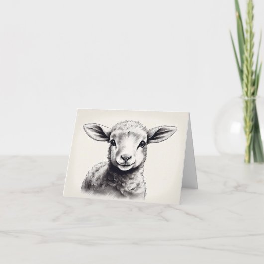 羊のスケッチ復活祭 カード (正面)