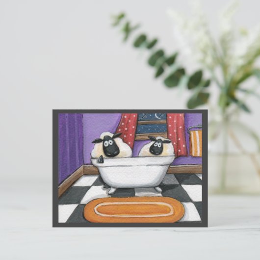 羊のディップ |風呂の中の羊のイラストレーション ポストカード (スタンド正面)