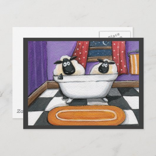 羊のディップ |風呂の中の羊のイラストレーション ポストカード (正面/裏面)