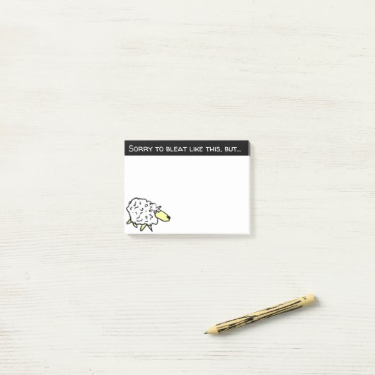 羊のデザインとメッセージ"Plause to Bleat, but..." ポストイット (デスク上)