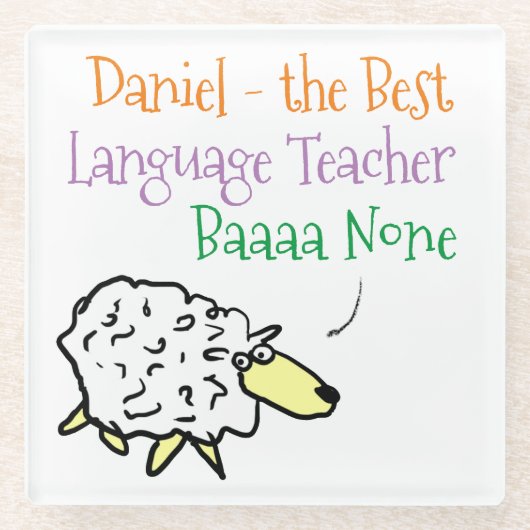 羊のデザイン言語先生ガラスコースター ガラスコースター (正面)