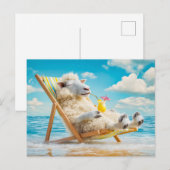 羊のデッキチェアとコックテールイラスト シーズンポストカード (正面/裏面)