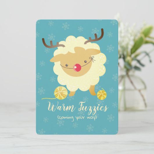 羊のトナカイの編み物クロシェットクリスマスカード シーズンカード (スタンド正面)