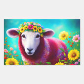 羊のトレンディーカラフルフラワーラブアおもしろいート 長方形シール (正面)