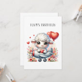 羊のパイロット 誕生日 カード (正面/裏面インサイチュ)