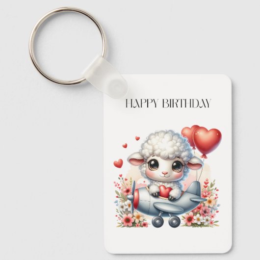 羊のパイロット 誕生日 キーホルダー (正面)