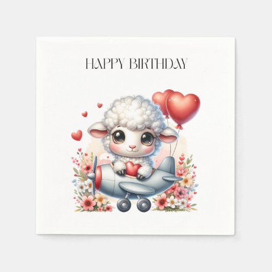 羊のパイロット 誕生日 スタンダードカクテルナプキン (正面)