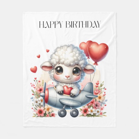 羊のパイロット 誕生日 フリースブランケット (正面)