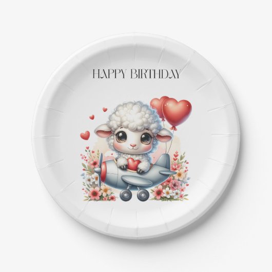 羊のパイロット 誕生日 ペーパープレート (正面)