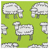 羊のパターン – 白黒と緑 ファブリック (クローズアップ)