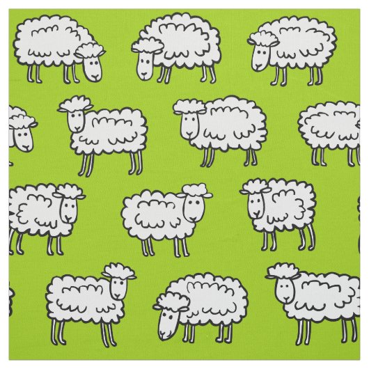 羊のパターン – 白黒と緑 ファブリック (見本)