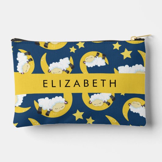 羊のパターン，眠っている羊，月，あなたの名前 アクセサリーポーチ (裏面)