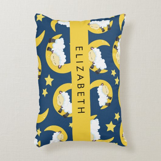 羊のパターン,眠っている羊,月,あなたの名前 アクセントクッション (正面(垂直))