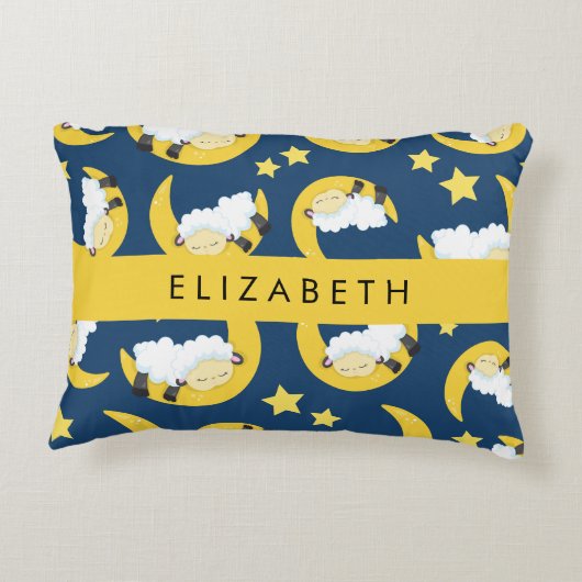 羊のパターン,眠っている羊,月,あなたの名前 アクセントクッション (裏面)