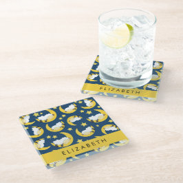 羊のパターン,眠っている羊,月,あなたの名前 ガラスコースター