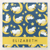 羊のパターン,眠っている羊,月,あなたの名前 ガラスコースター (正面)