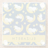 羊のパターン,眠っている羊,月,あなたの名前 ガラスコースター (裏面)