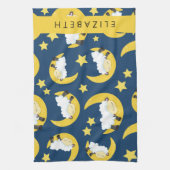 羊のパターン,眠っている羊,月,あなたの名前 キッチンタオル (縦)