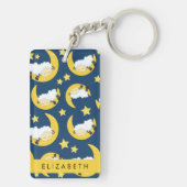 羊のパターン,眠っている羊,月,あなたの名前 キーホルダー (裏面)