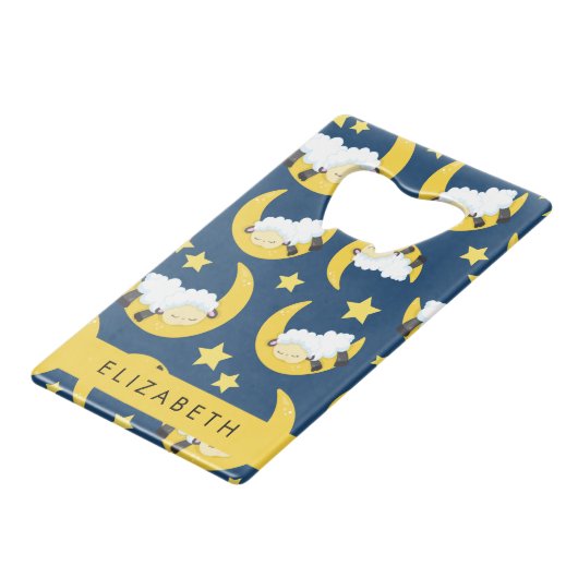 羊のパターン,眠っている羊,月,あなたの名前 クレジットカード栓抜き (裏面アングル)