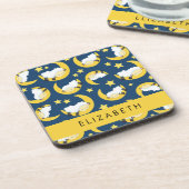 羊のパターン，眠っている羊，月，あなたの名前 コースター (左側)