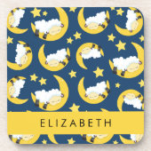 羊のパターン，眠っている羊，月，あなたの名前 コースター (正面)