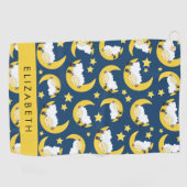 羊のパターン,眠っている羊,月,あなたの名前 ゴルフタオル (横)