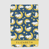 羊のパターン,眠っている羊,月,あなたの名前 ゴルフタオル (正面)