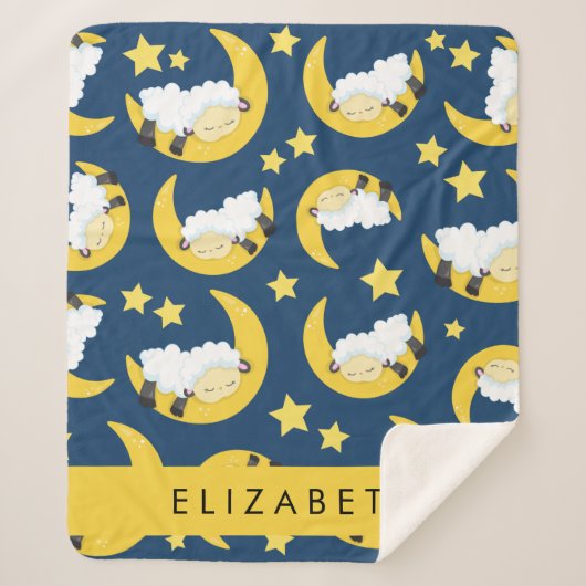 羊のパターン,眠っている羊,月,あなたの名前 シェルパブランケット (正面)
