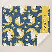 羊のパターン,眠っている羊,月,あなたの名前 シェルパブランケット (正面(横))