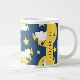 羊のパターン,眠っている羊,月,あなたの名前 ジャンボコーヒーマグカップ
