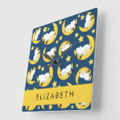 羊のパターン,眠っている羊,月,あなたの名前 スクエア壁時計 (傾斜)