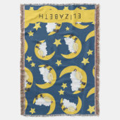 羊のパターン,眠っている羊,月,あなたの名前 スローブランケット (正面縦)