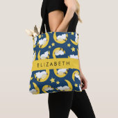 羊のパターン,眠っている羊,月,あなたの名前 トートバッグ (クローズアップ)