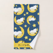 羊のパターン，眠っている羊，月，あなたの名前 バスタオルセット (ハンドタオル)