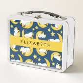 羊のパターン,眠っている羊,月,あなたの名前 メタルランチボックス (正面)